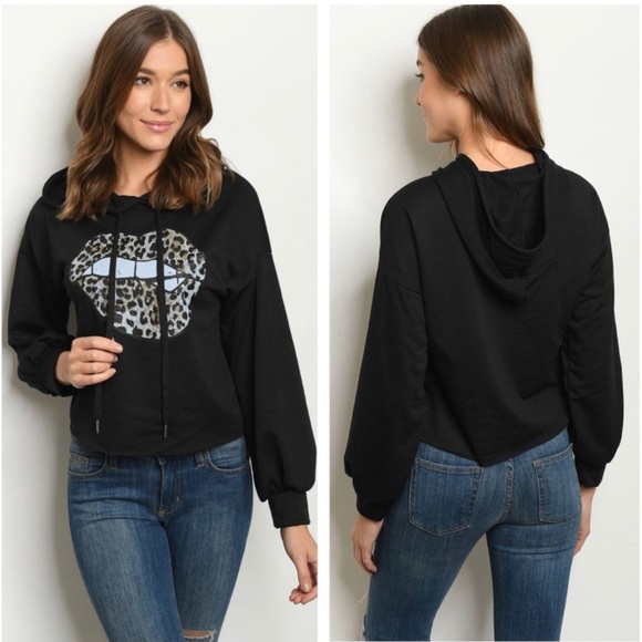 Leopard print lips hooded French terry hooded sweatshirt - Picture 6 of 10